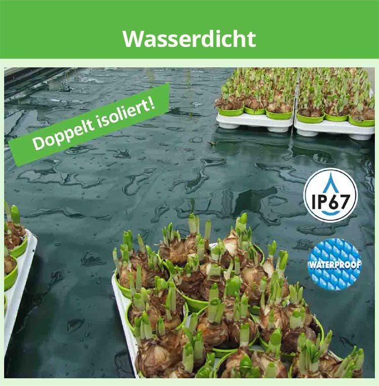 Gewächshausheizung für Pflanztische - 100% Wasser-Eindringschutz